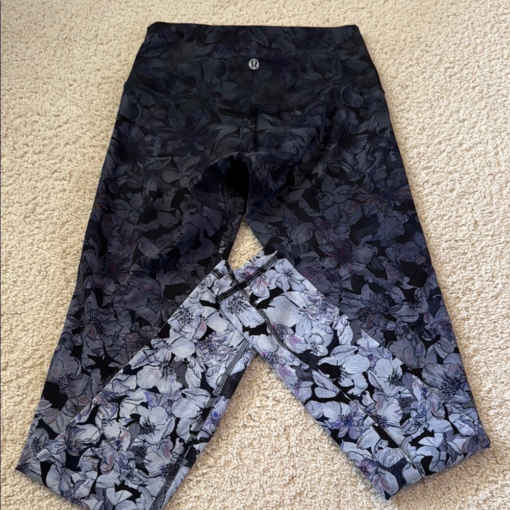 lululemon athletica Black and Gray Floral Leggings 4